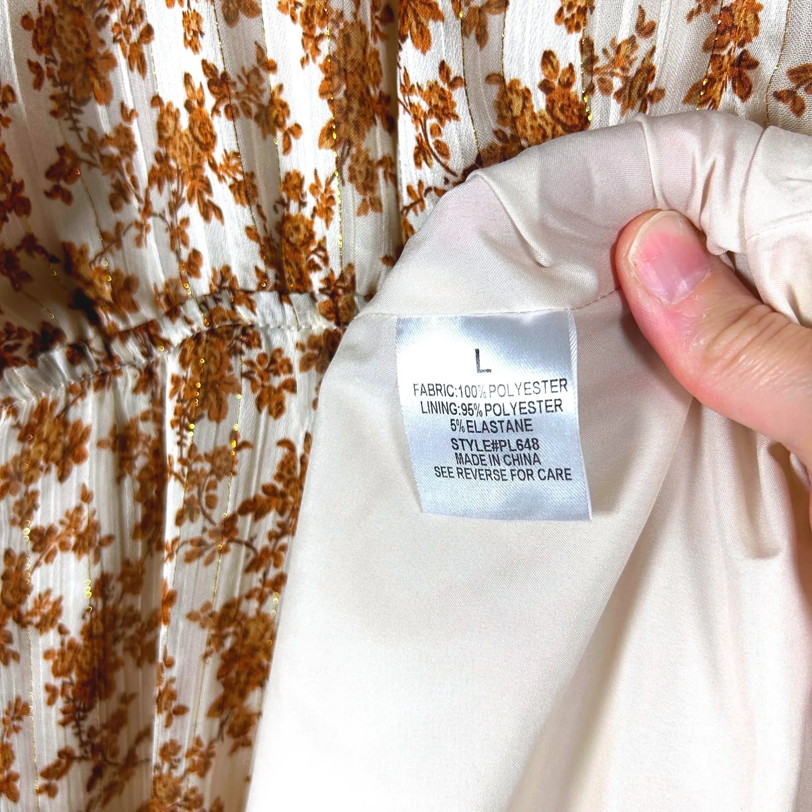 Pink‎ Lily Floral Long Sleeve Midi Dress V Neck Ruffle Cuffs Women's - Image 10