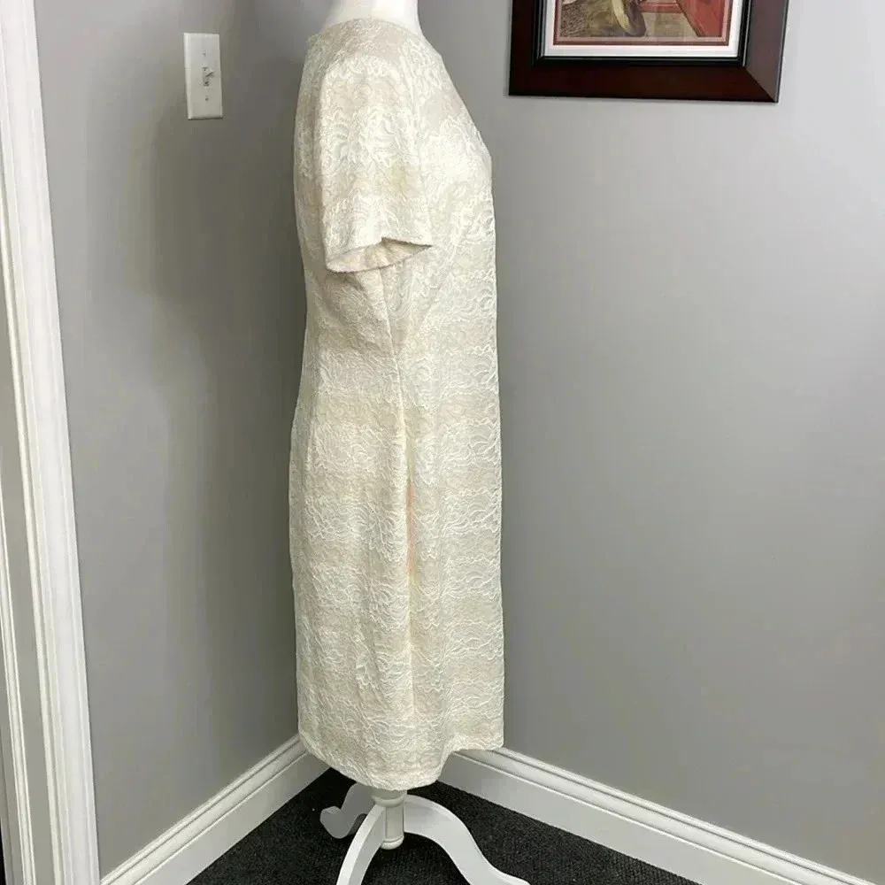 Lauren Ralph Lauren Beige Mono Neutral Lace Sheath Dress Size 16 Womens Stunning - Image 3