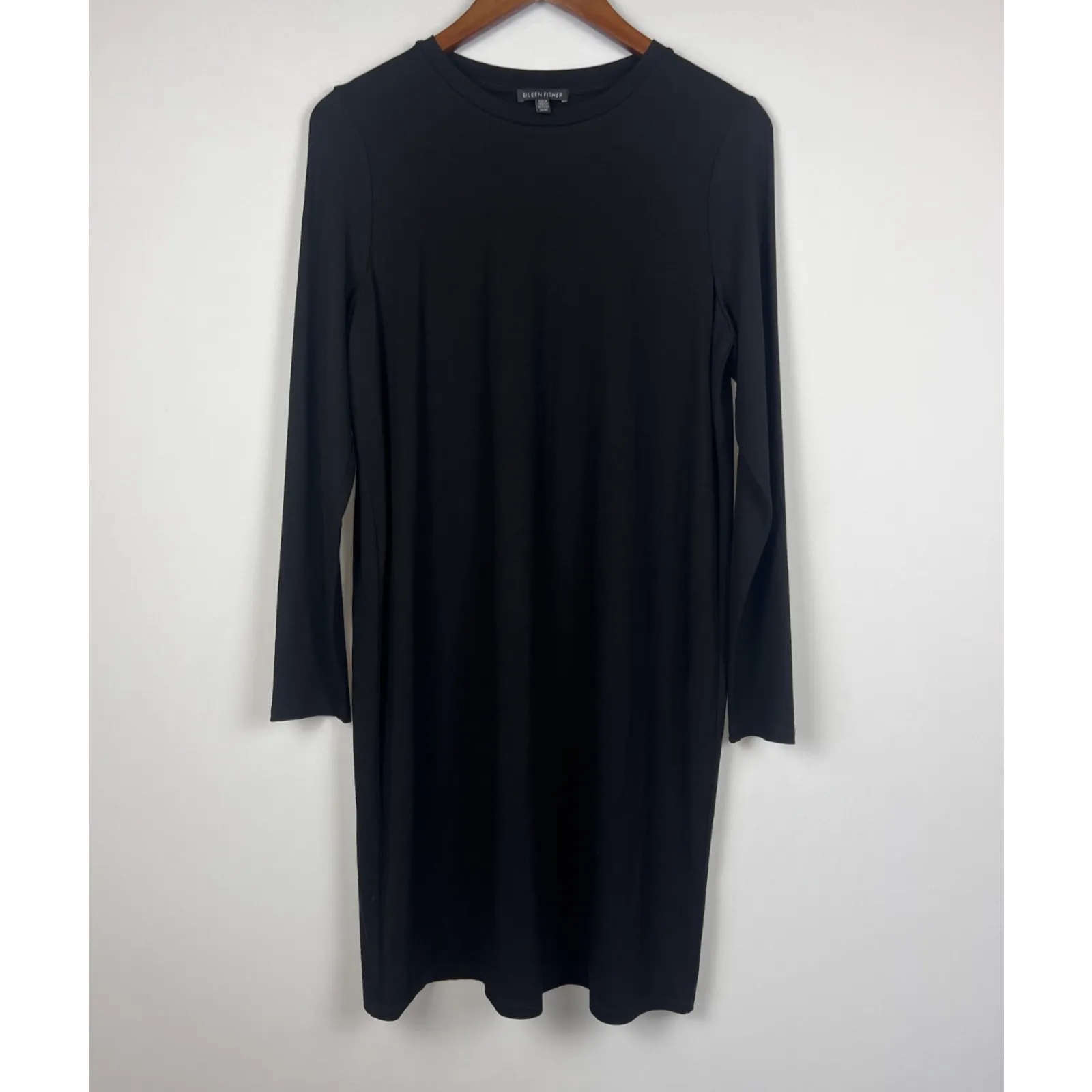 Eileen Fisher Black Long Sleeve M Tunic Top T-Shirt dress Minimalist Stretch - Image 9