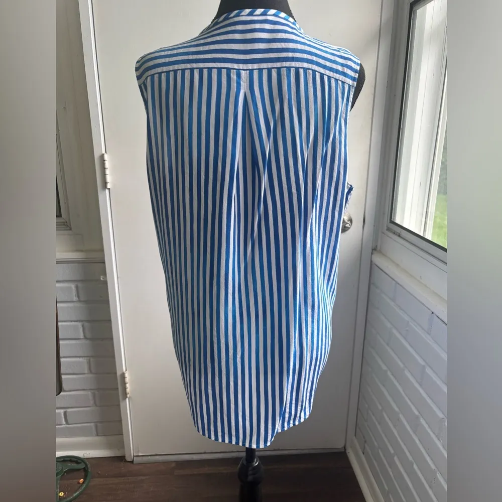 Tommy‎ Bahama Marina Stripe 100% Silk Sleeveless Blouse large coastal preppy - Image 5