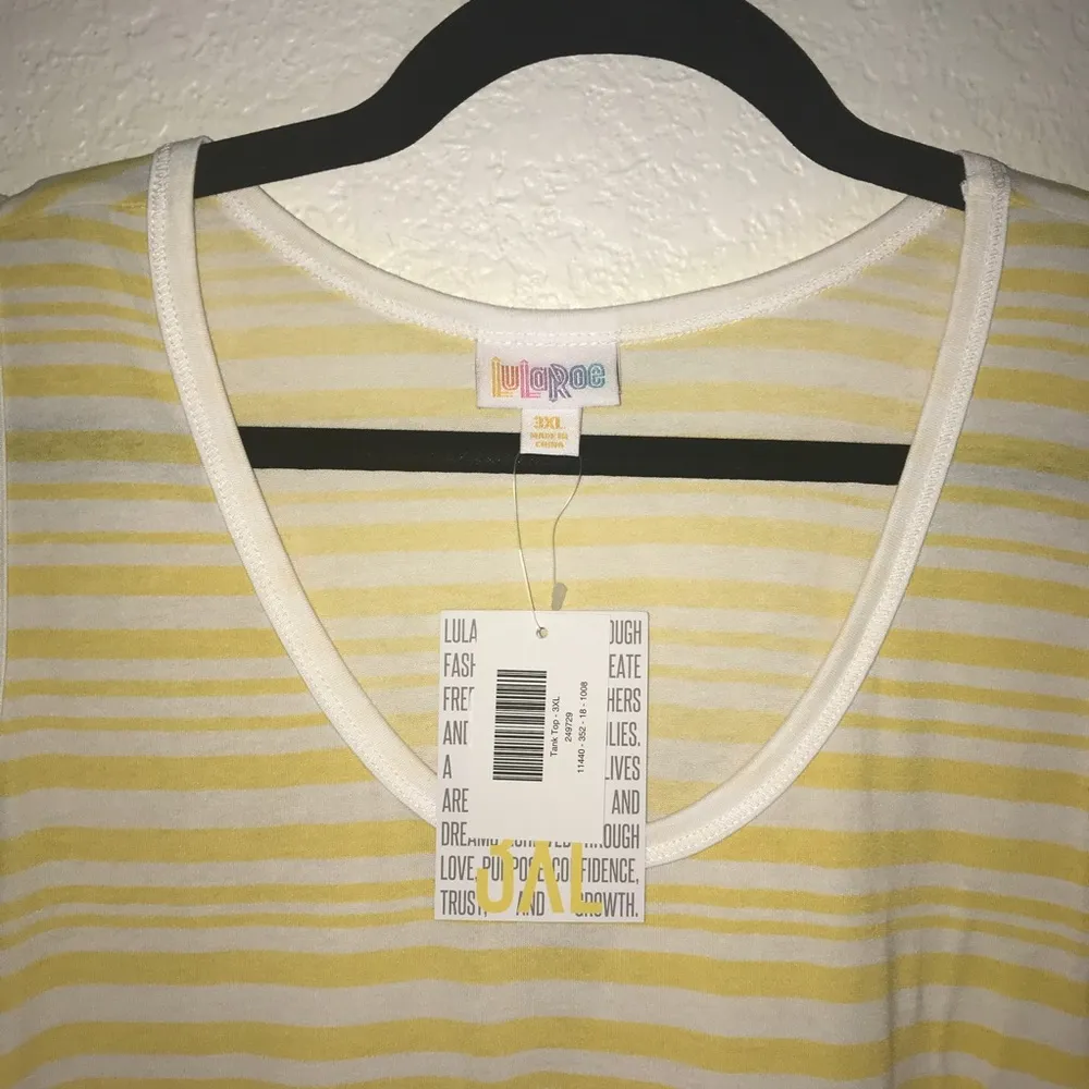 LuLaRoe Tank Top Yellow w/ White Stripes Sz 3X NWT Scoop Neck Sleeveless Summer - Image 4