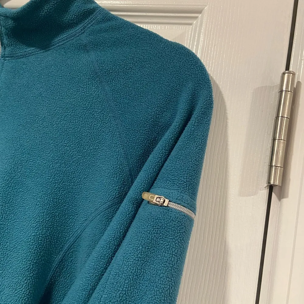 L.L. Bean Teal 1/4 Zip Pullover Long Sleeve Fleece Top Mock Neck Pocket Size L Green Size L - Image 3