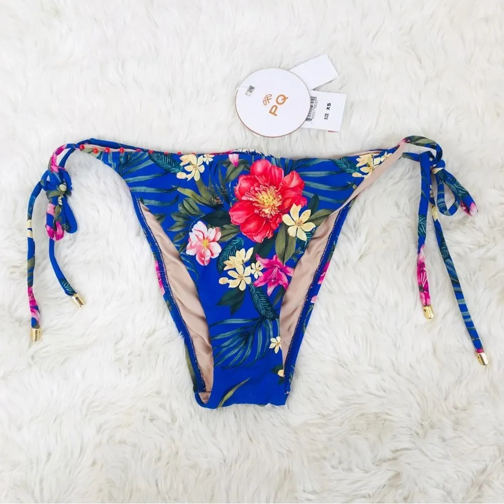 PILYQ Anthropologie Blue Floral Side Tie‎ Triangle String Bikini Bottom XS New - Image 4