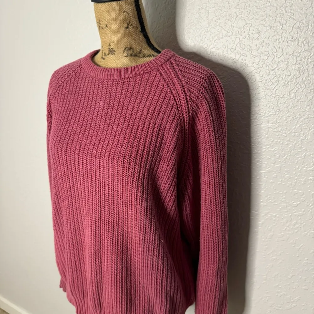 VTG Eddie Bauer Knit Sweater Women Crew Neck Pink Cotton Size M Heavy Gorp - Image 2