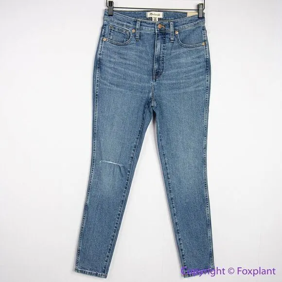 NEW Madewell 10"‎ High-Rise Skinny Jeans in Foregate Wash: Knee-Rip Edition, 28 - Image 3