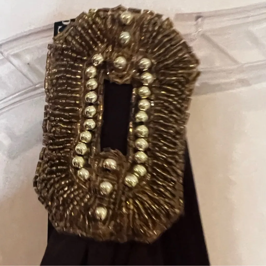 Elegant Brown Evening Gown Sleeveless Gold Bead Details Size Small - Image 4