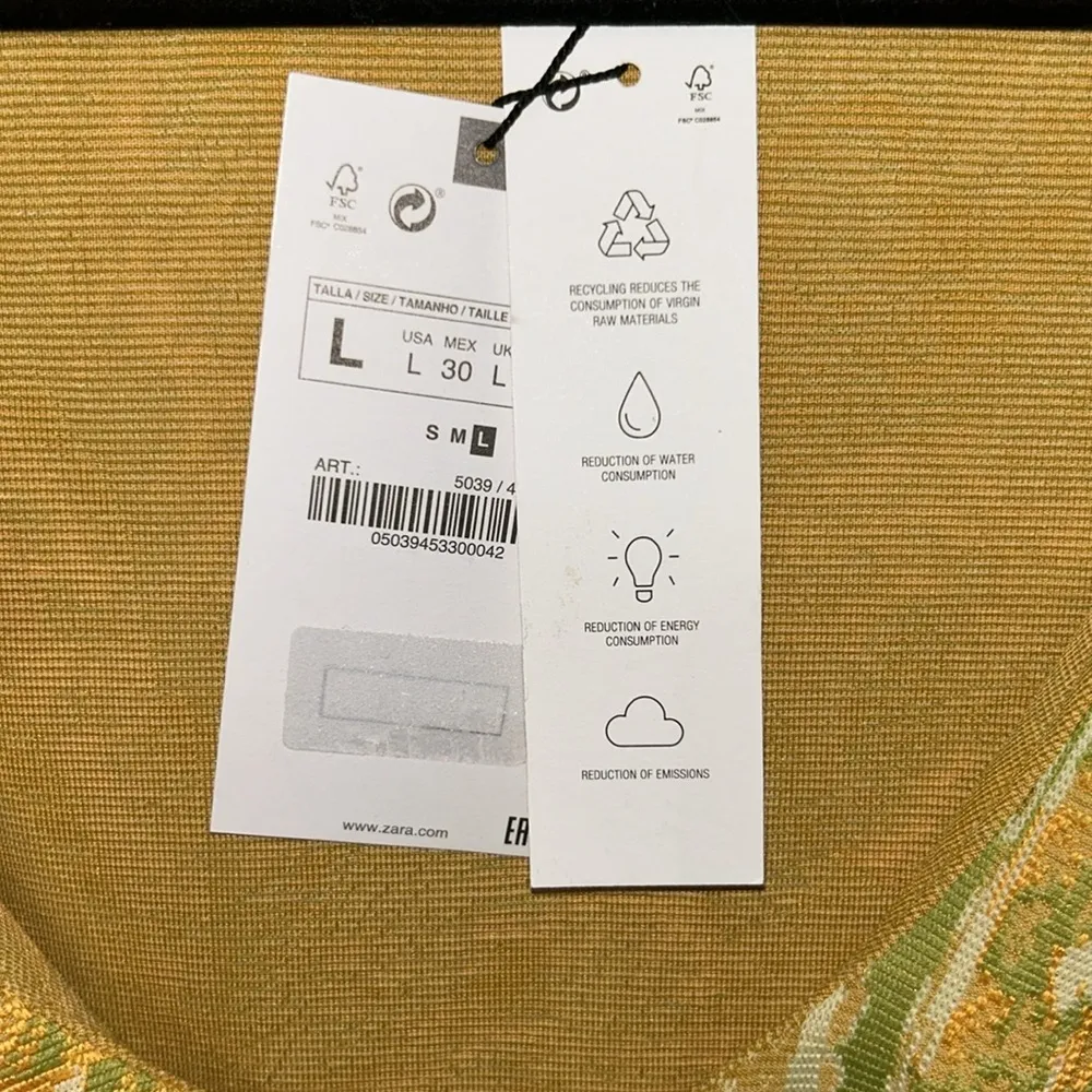 ZARA Rare Yellow and Green Floral Paisley Ruffled Sleeveless Blouse Size Large - Image 9