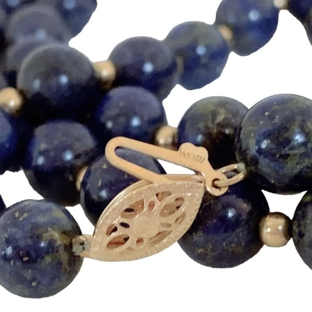 14k Clasp Round Blue Lapis Lazuli Necklace 25” Statement Piece - Image 2