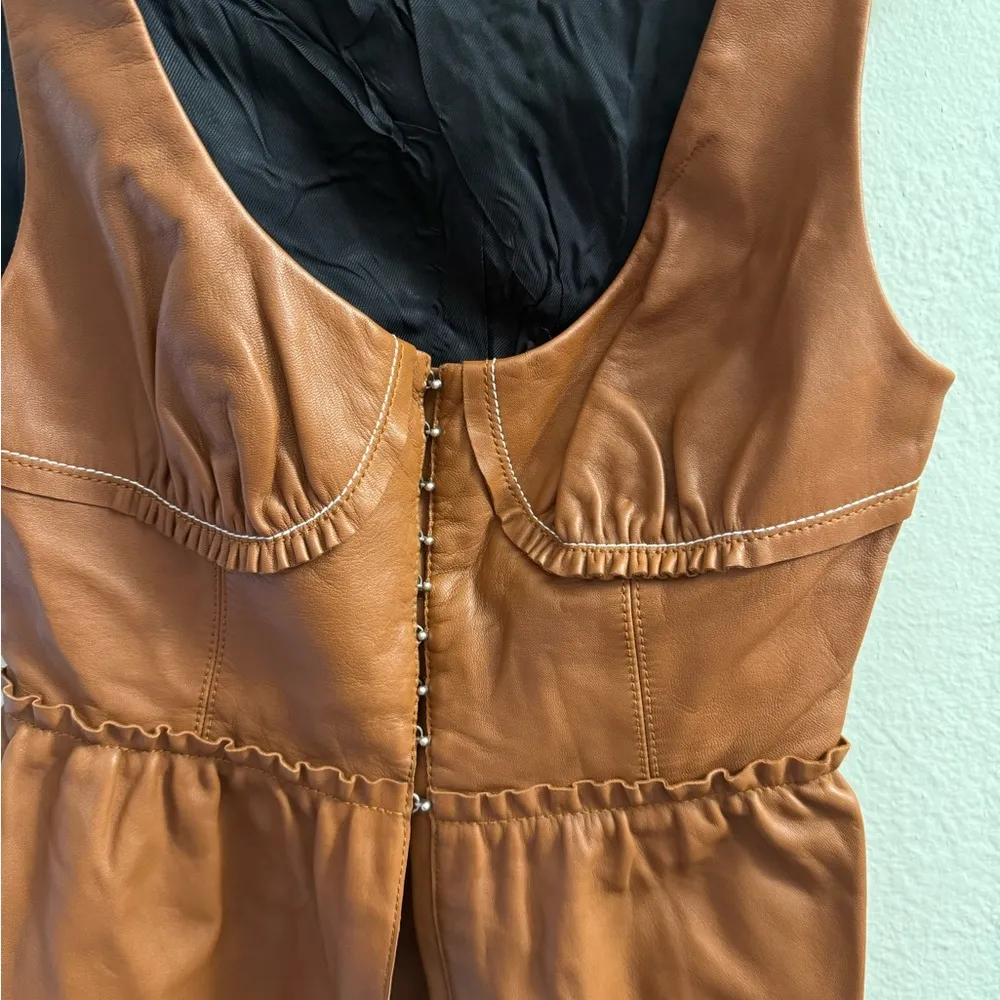3:1 Phillip Lim Womens S/M Brown Leather Bustier Top Going Out Top - Image 6