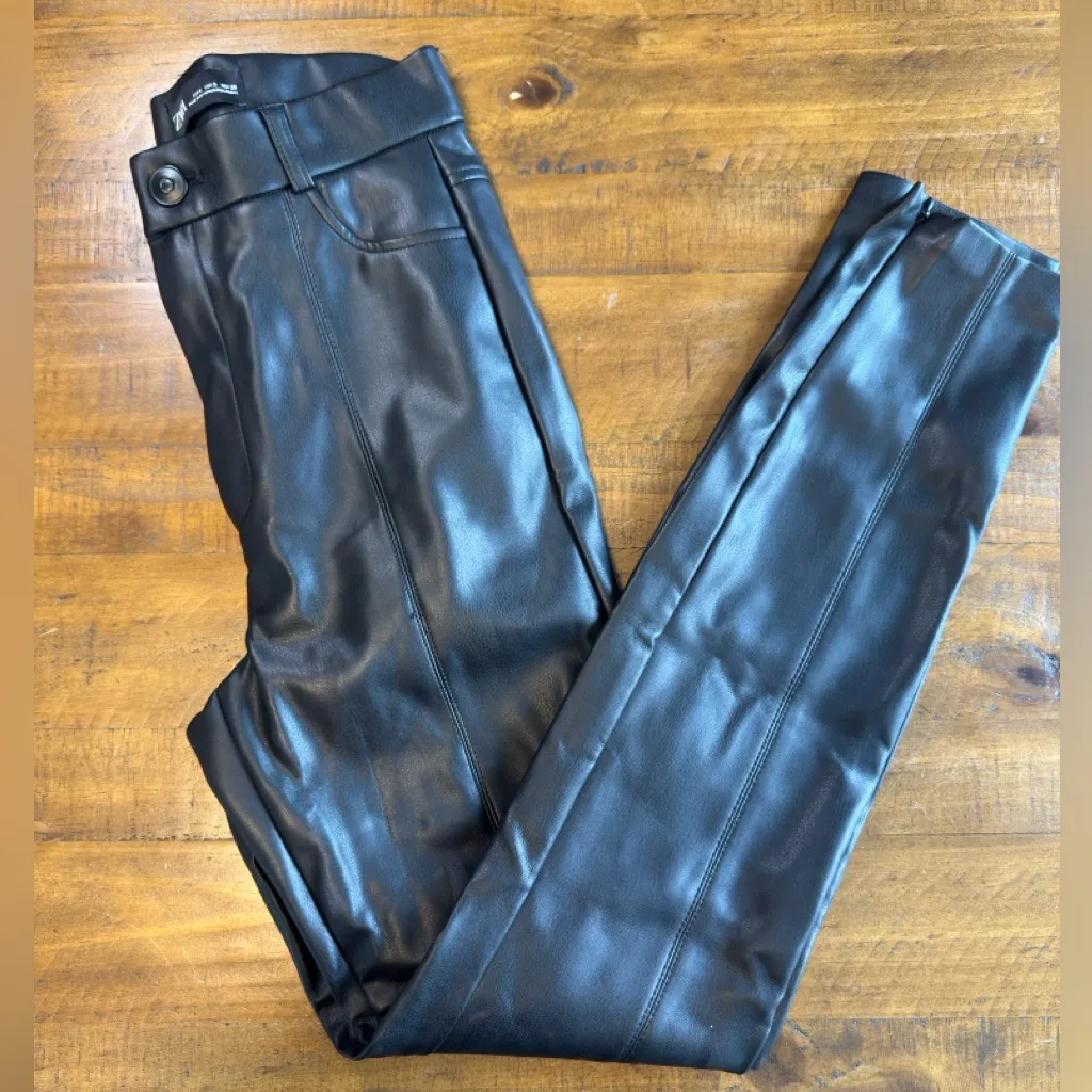 Zara | Faux Leather High Rise Ankle Zip Leggings Skinny Pants Black Size S - Image 2