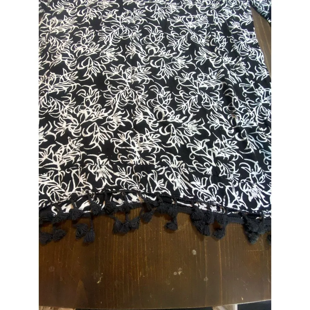 Soft Surroundings Womens Tunic Top Cover Up Black White Tassel Fringe Sz Medium - Image 6