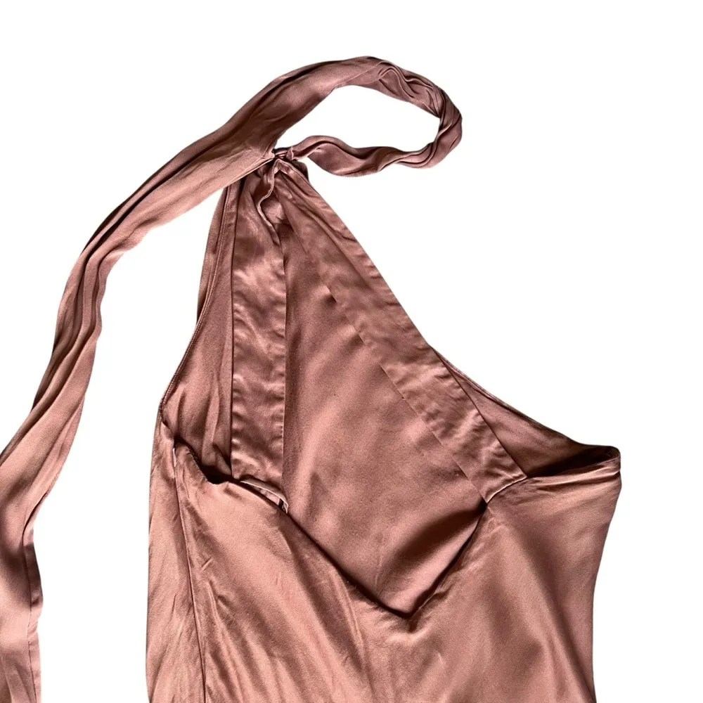 BHLDN Anthropologie Nicoletta One Shoulder Scarf Satin Midi Dress Cedar Brown XL - Image 10