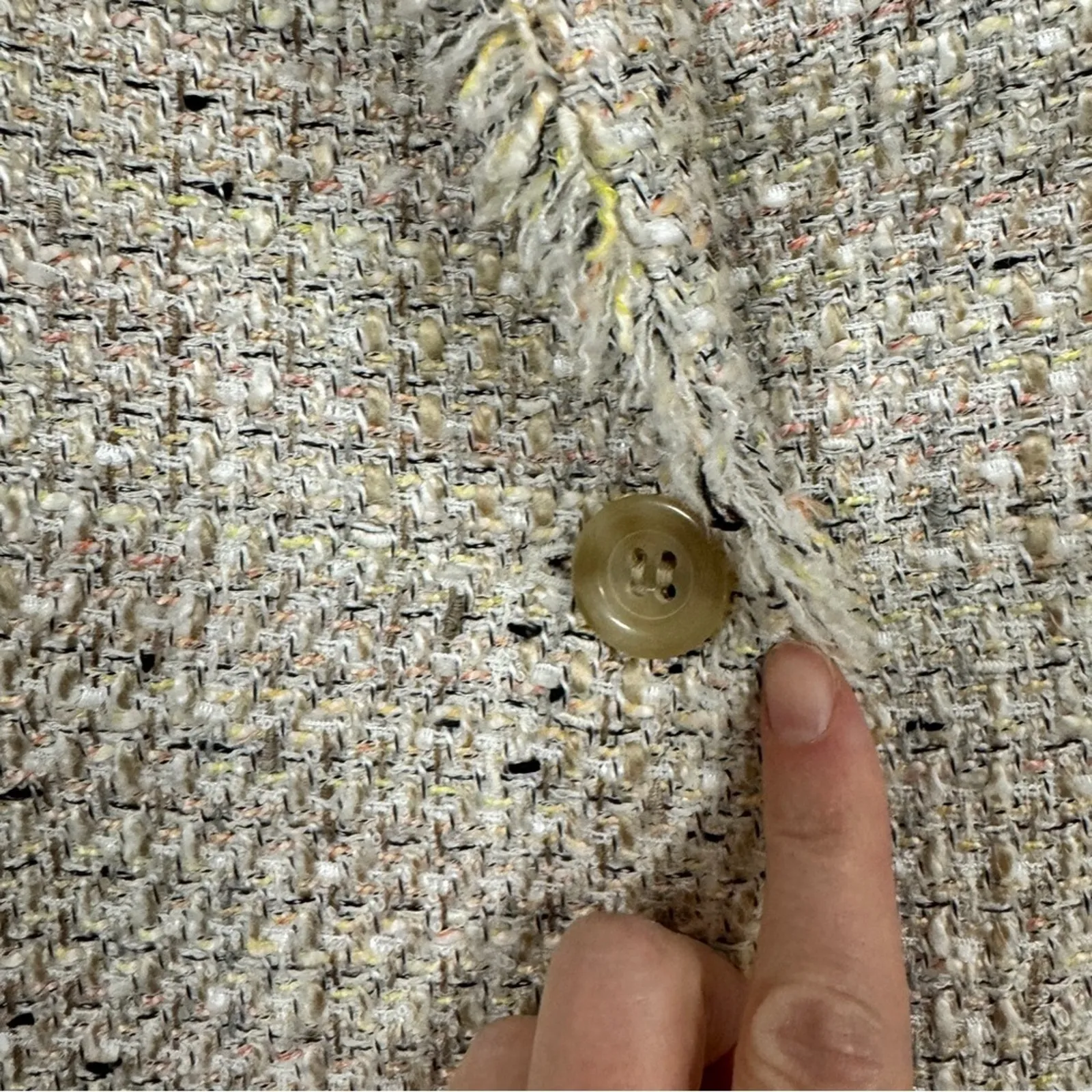 Ann Taylor Cream Tweed Fringe Blazer Jacket Womens 10 Preppy Classic Academia - Image 3