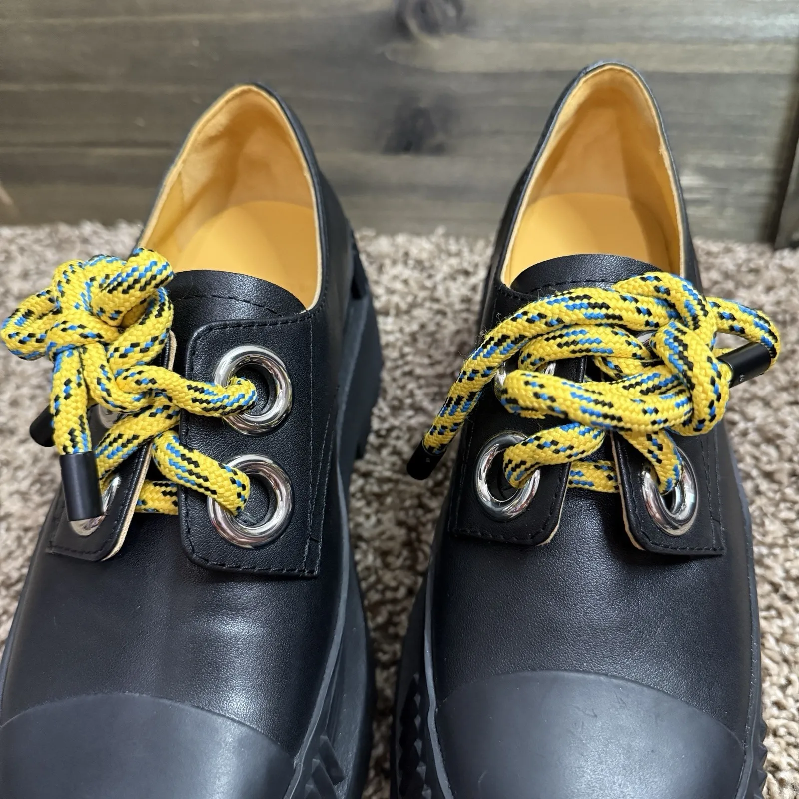 4CCCCEES ESKER ERA Black Womens 37 US 6.5 Chunky Platform Derby Shoes Leather‎ - Image 9