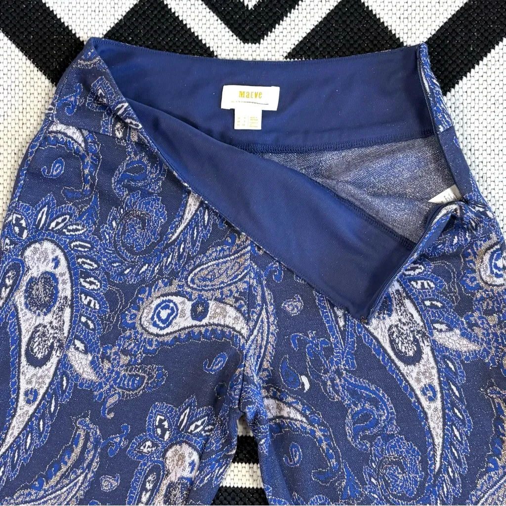 Maeve x Anthropologie Maria Metallic Paisley Boho Wide Flare Leg Pants Size 2 - Image 12