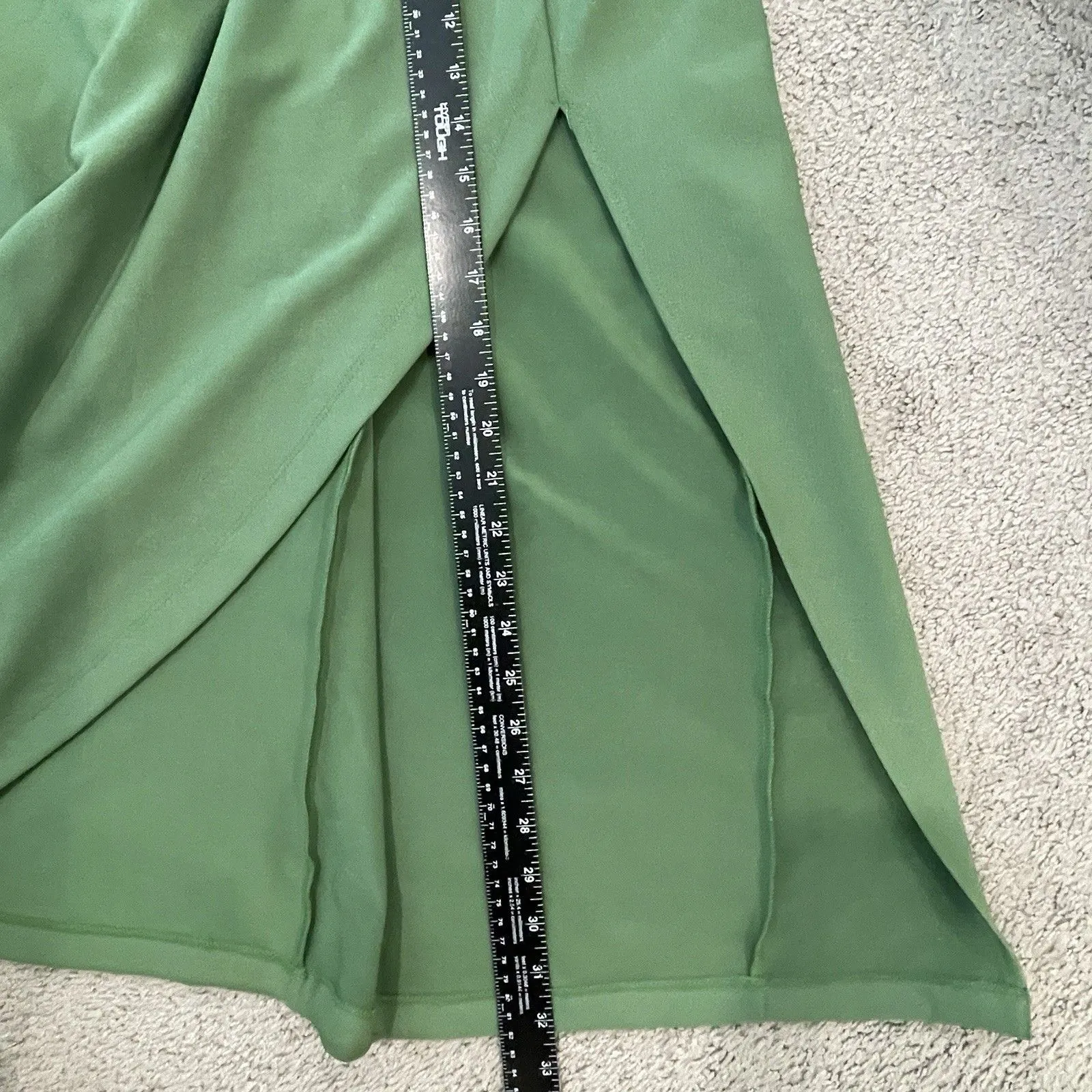 Abercrombie & Fitch Women Dress Sz XL Petite Green Preppy Midi V Plunge Slit - Image 14