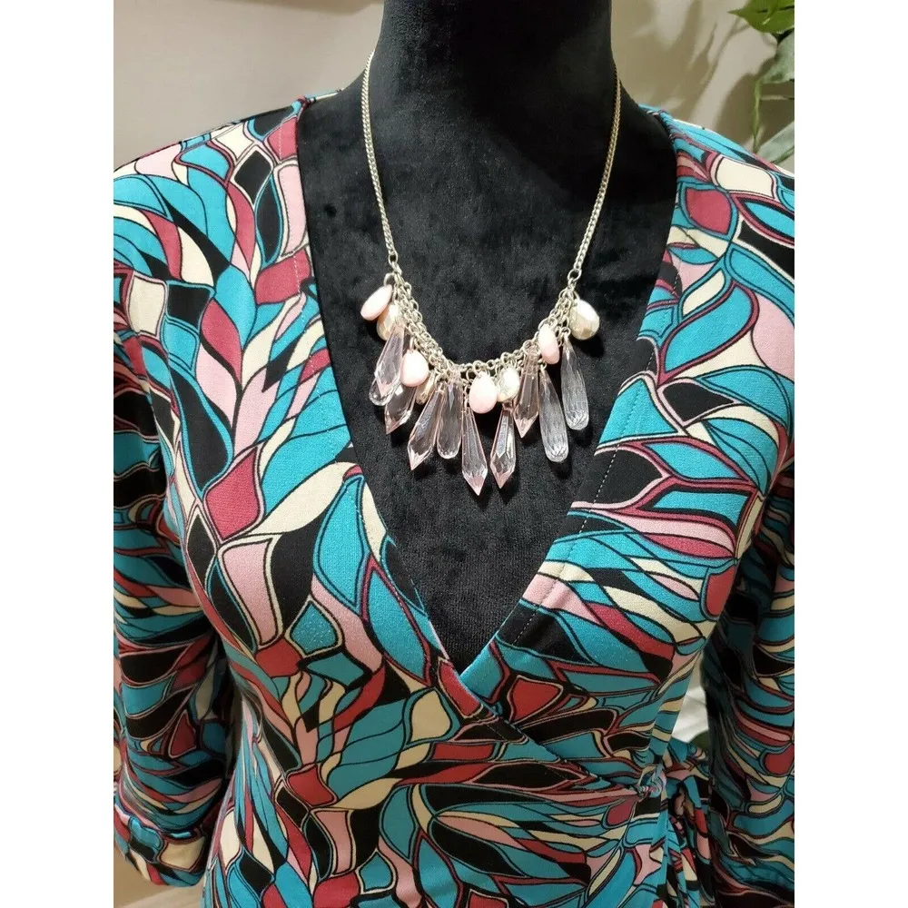 Tempo Paris Women's Multicolor Polyester V-Neck Long Sleeve Knee Length Dress - Image 2