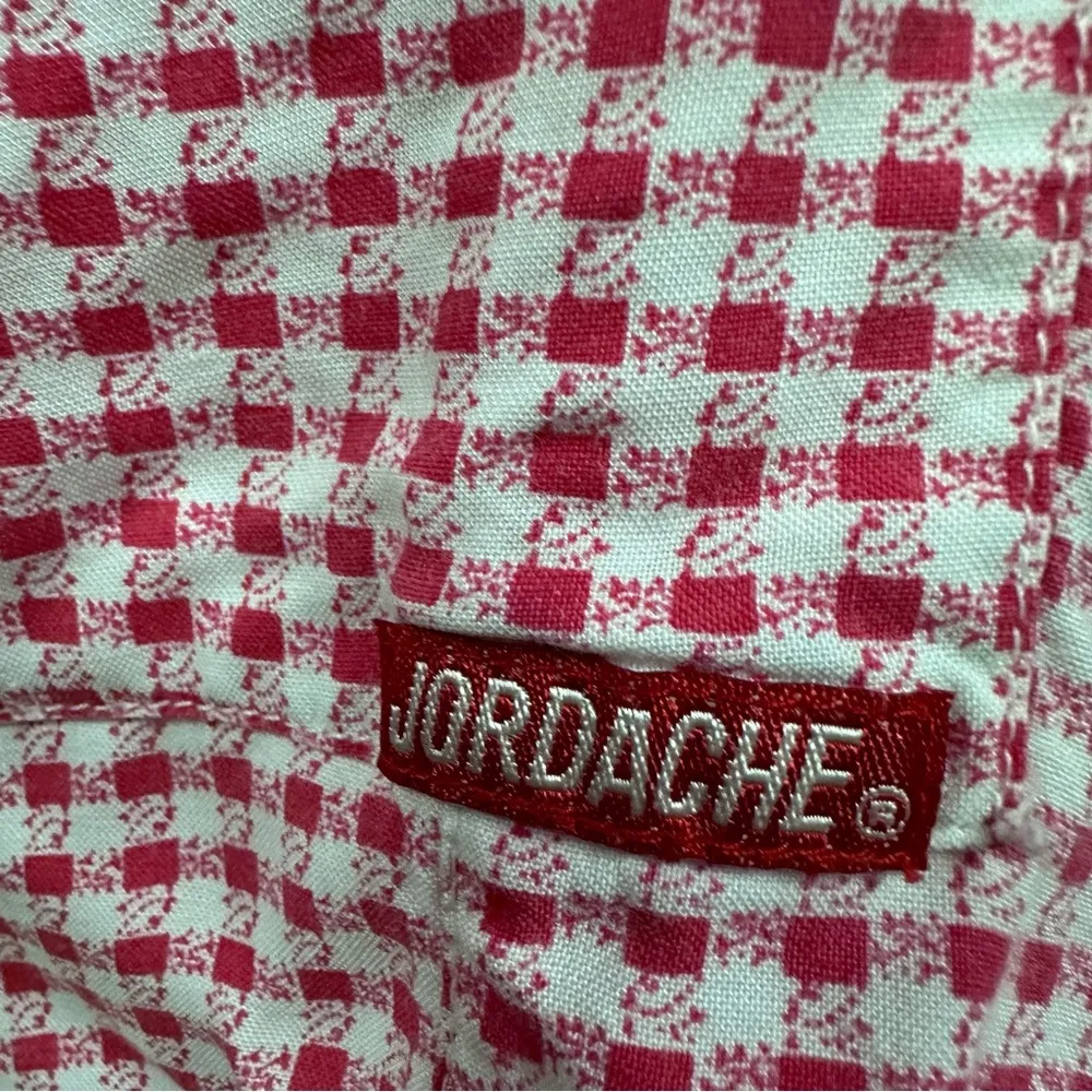 Vintage 80s Jordache Rayon Button Up Tie Front Plaid Short Sleeve Crop Blouse M - Image 11