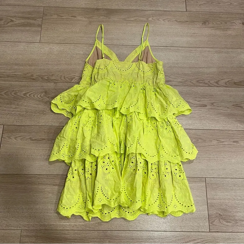 Anthropologie Hope for Flowers Organic Cotton Yellow Eyelet Tiered Dress Size S - Image 3