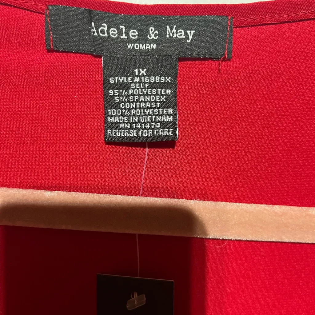 ADELE & MAY 1X RED TOP WITH RHINESTONE BUTTONS AND‎ SHEER NWT - Image 4