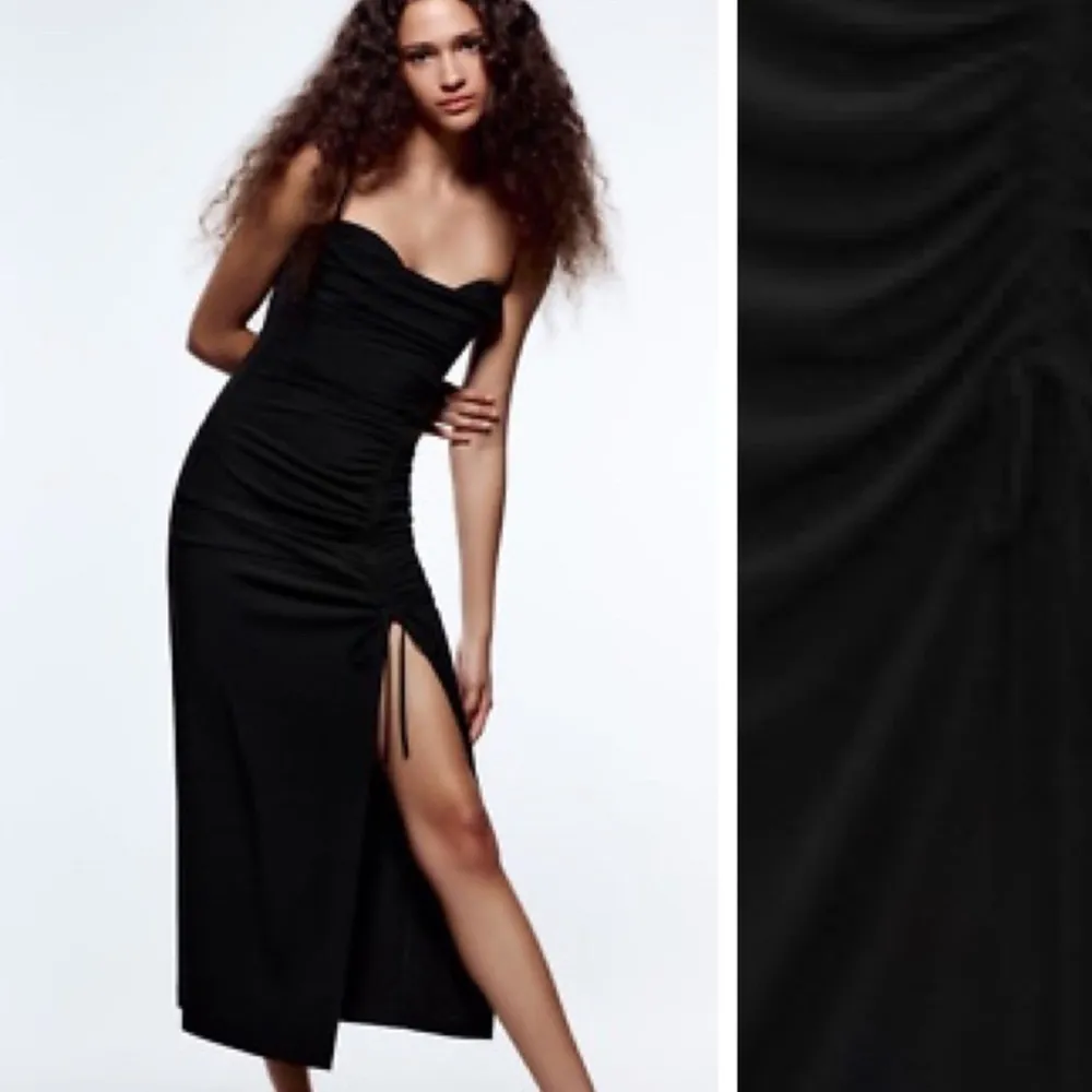 Zara Black Draped Fitted Midi Dress with V-neckline. Size S.
0/2444/636/800/02 - Image 3