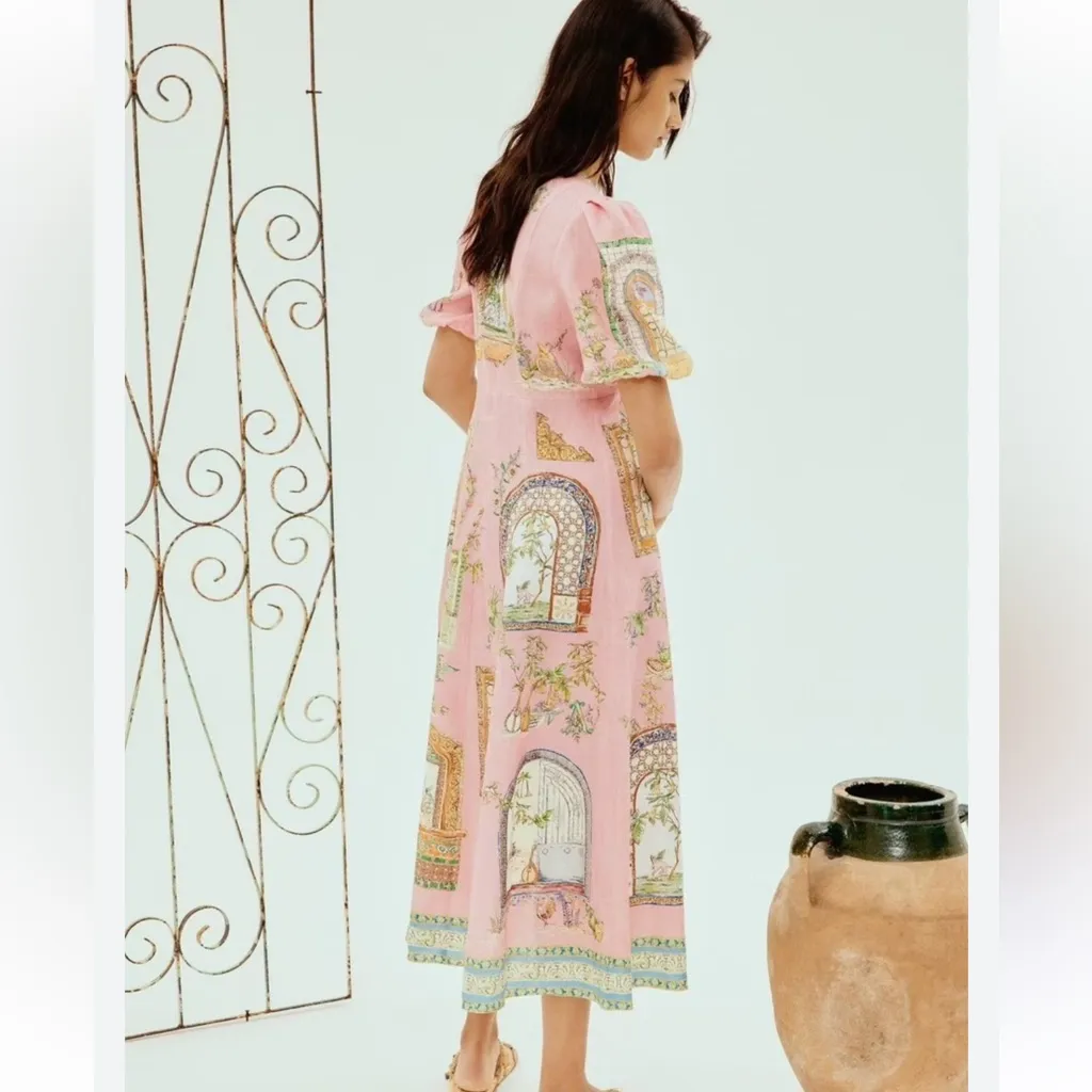 Alemais Pink Long Sleeve Printed Dress Size 4 - Image 3