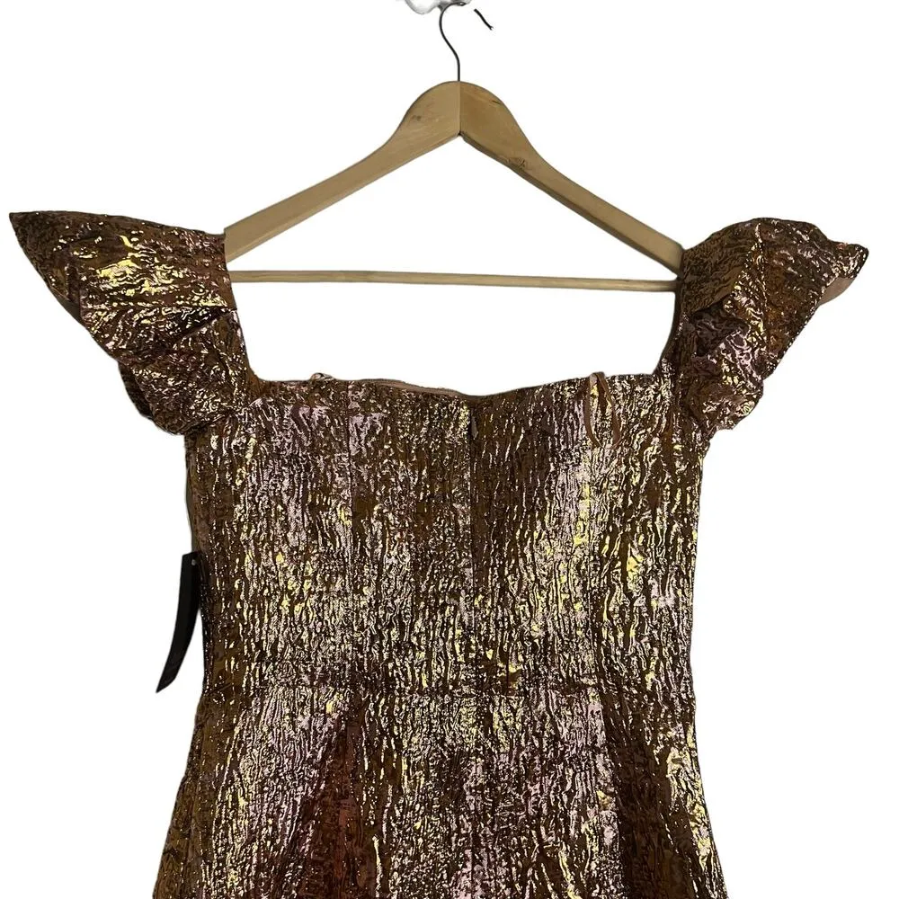 Aidan Mattox Metallic Copper Jacquard Dress Off The Shoulder Mini Size 10 - Image 8