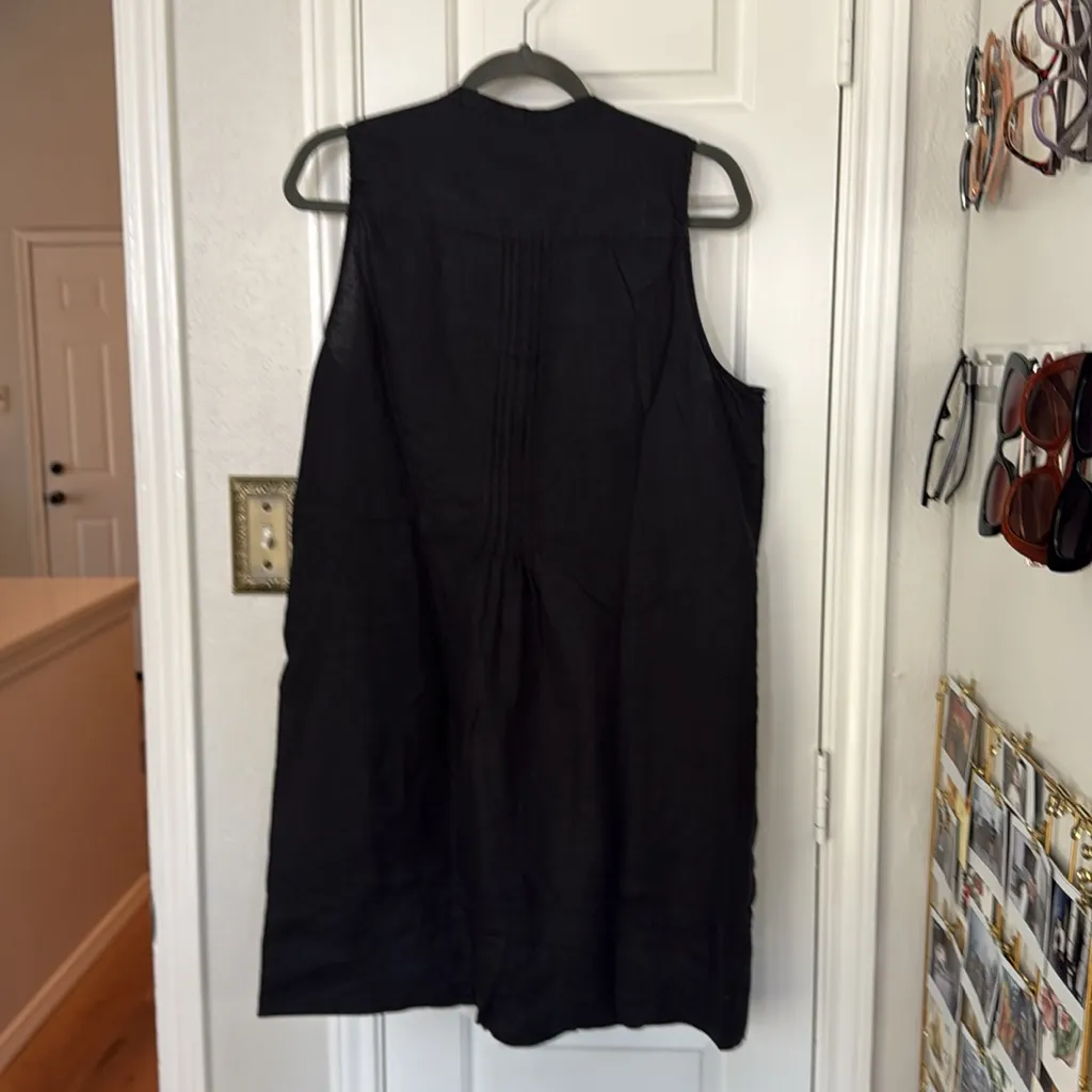 Quince linen sleeveless swing half button dress Black Size L - Image 5