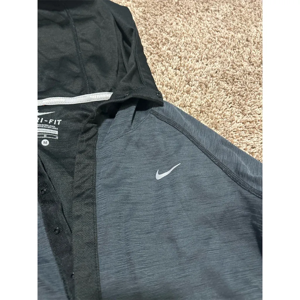 Nike Running Dri-FIT Hoodie Womens M Heather Gray Black Snap Henley Top - Image 3