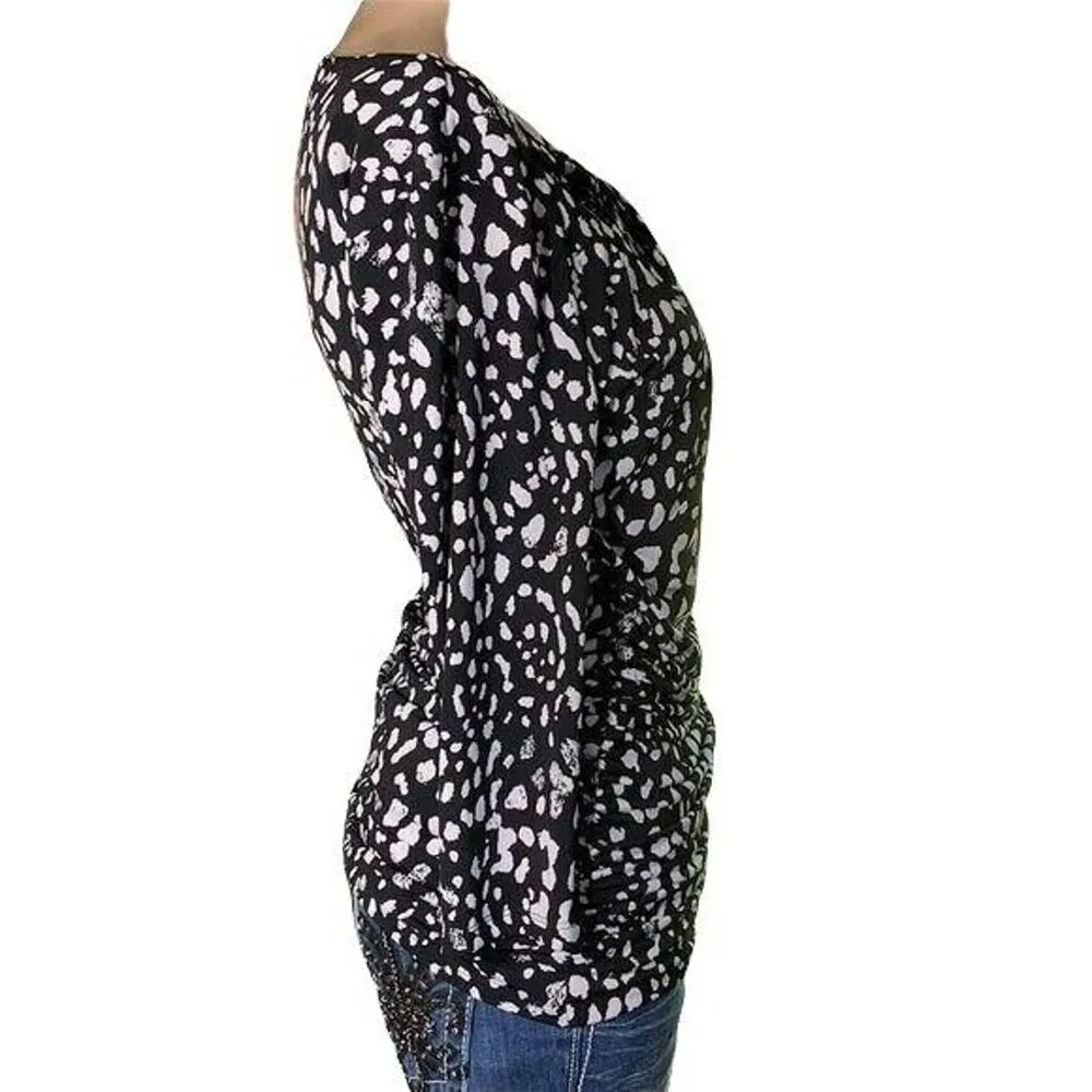 JLo Jennifer Lopez Womens Top Blouse Shirt Triple Keyhole Black White Medium - Image 6