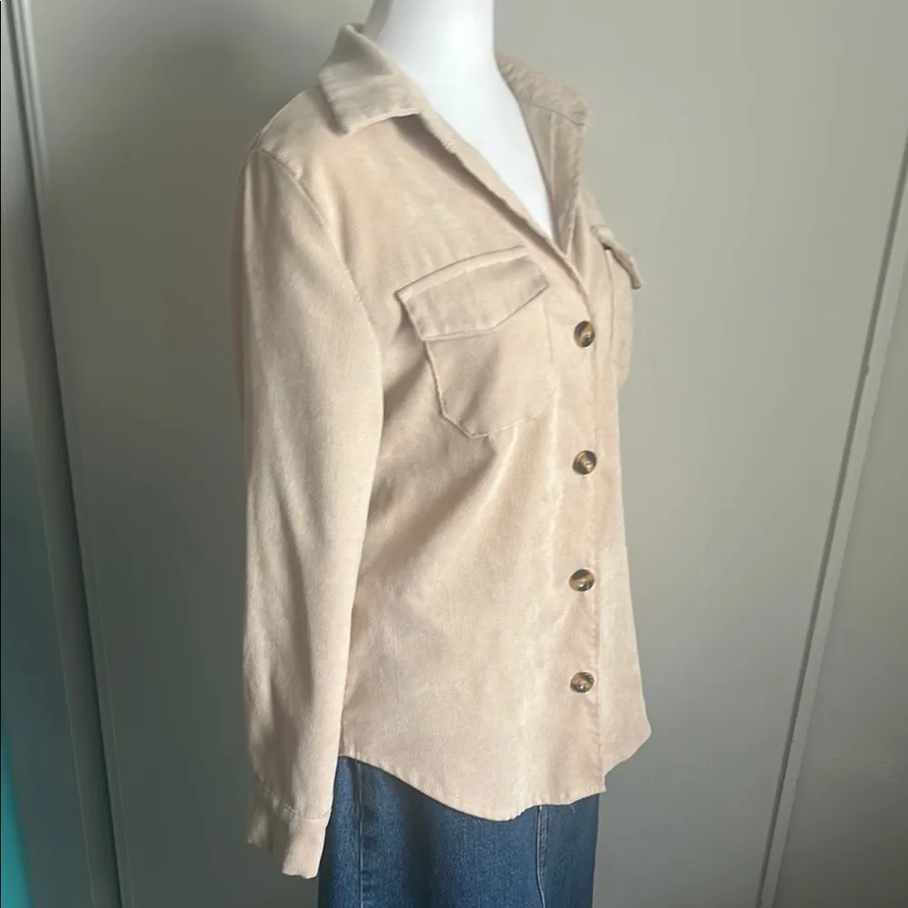 ROMWE Lightweight Corduroy Beige Button-Up Layering Overshirt - Image 7