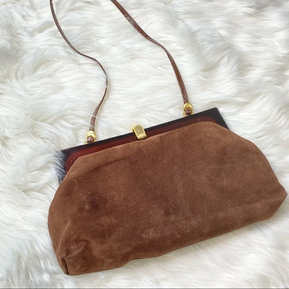 ‎VINTAGE Italy Tortoise Shell Leather bag Purse Brown - Image 2