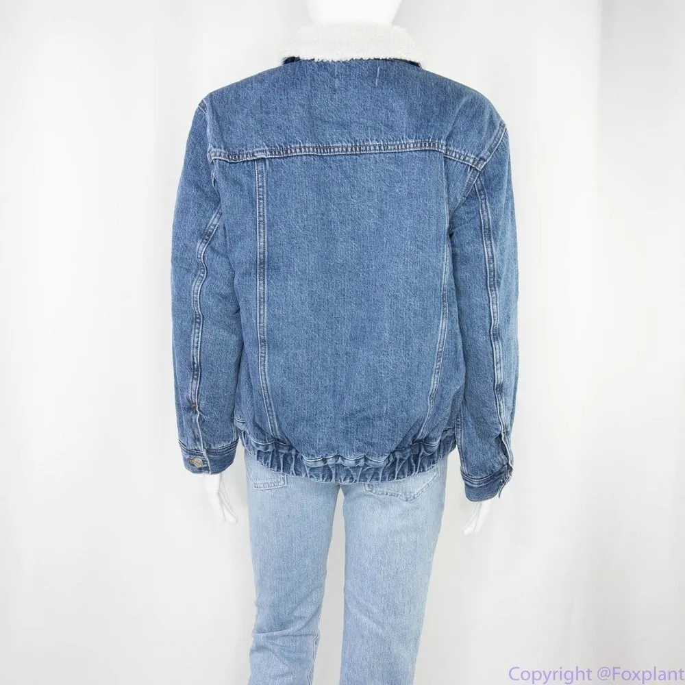NEW Madewell Sherpa-Lined blue Denim Zip‎ Jacket, size M, NWT - Image 13