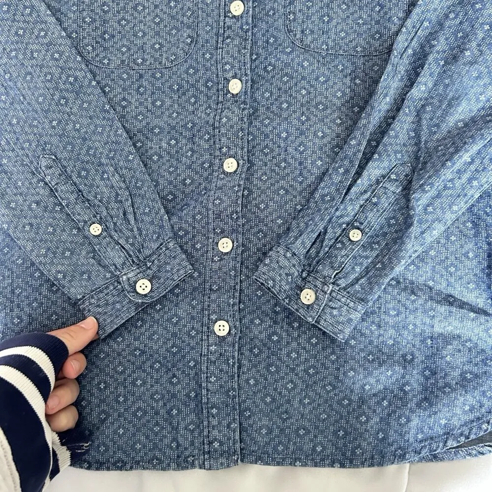 Ann Taylor Loft Long Sleeve Button Up Shirt Blue Diamond Pockets Womens Small S Size undefined - Image 2