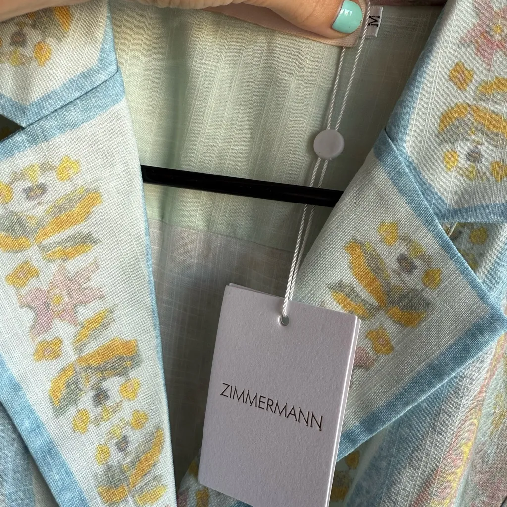 Zimmermann Light Blue and Gold Mini Dress Long Version NWT size M - Image 9