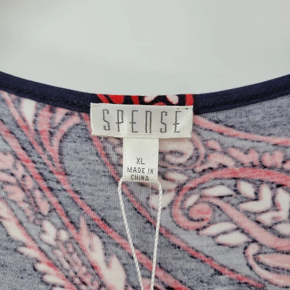 Spense Womens Romper XL Blue Red Paisley Cold Shoulder Boho Pullover Stretch - Image 12