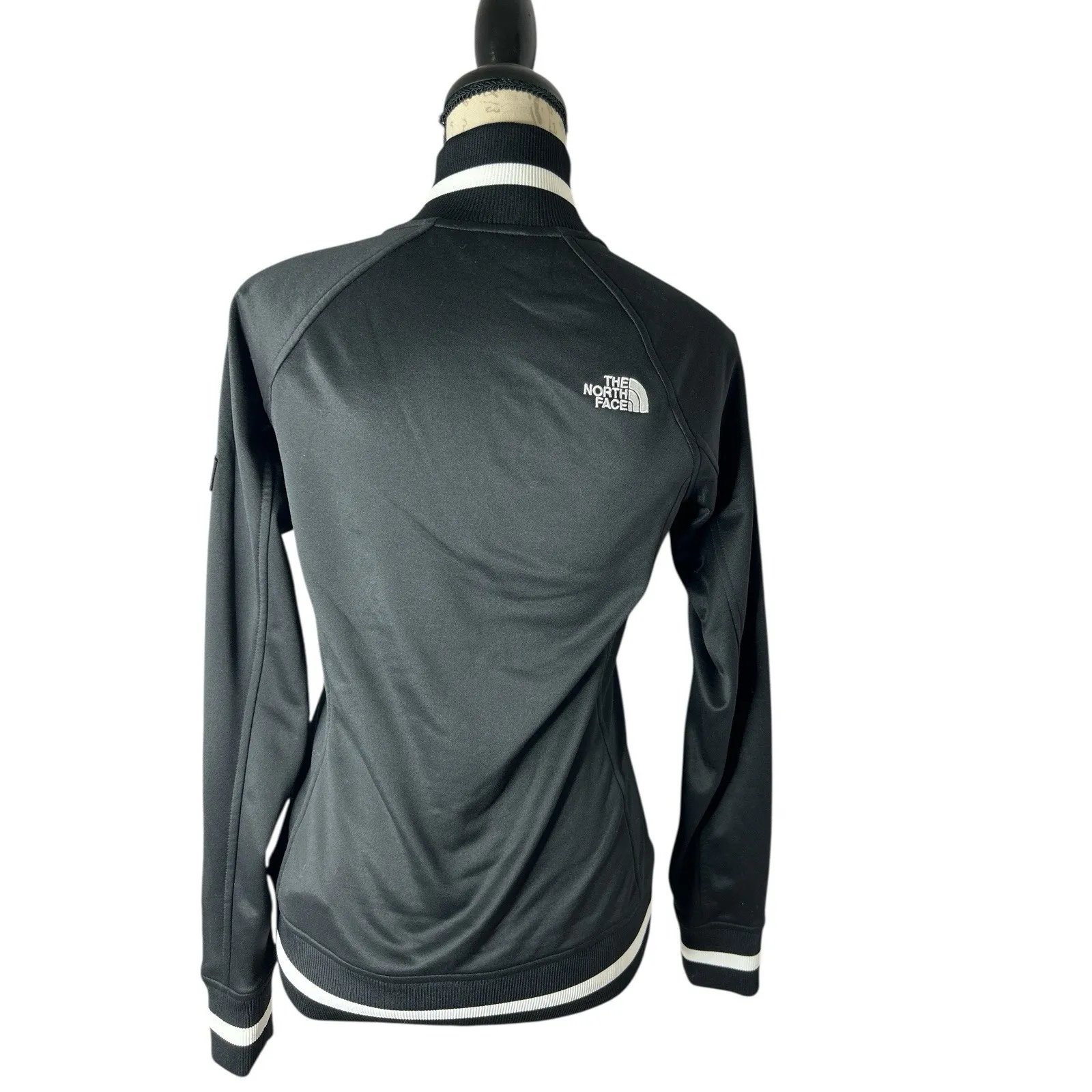 The North Face Track Jacket Woman's Size Small Black White Full‎ Zip Satin - Image 5