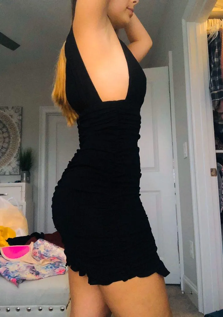 Black Plunge Ruffle Dress Size XS - Image 3