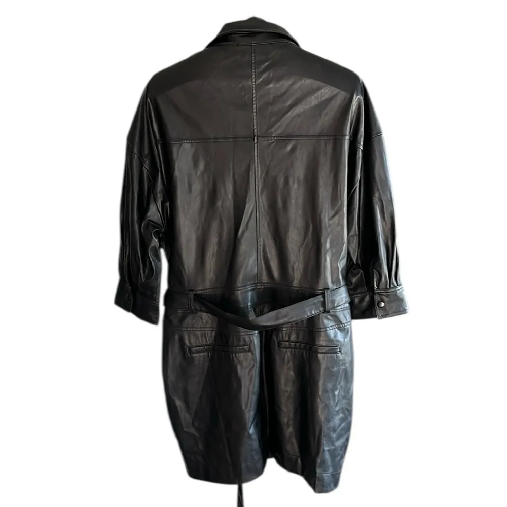 NWOT New York & Co Gabrielle Union Faux Leather Belted Shirt Dress Black Size XL - Image 8