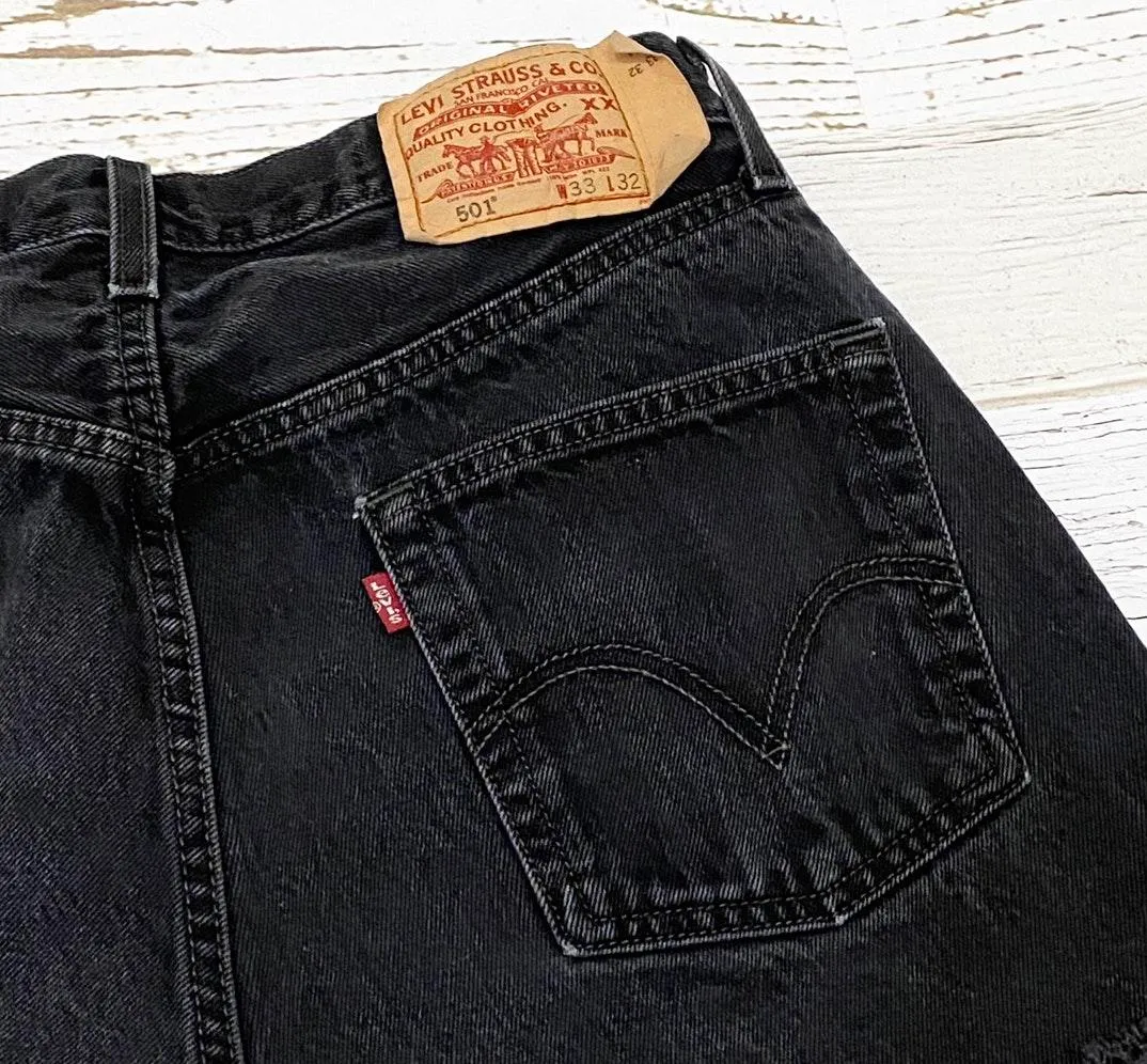 Levi’s 501 Black Denim Cutoff Shorts Waist 32 - Image 6