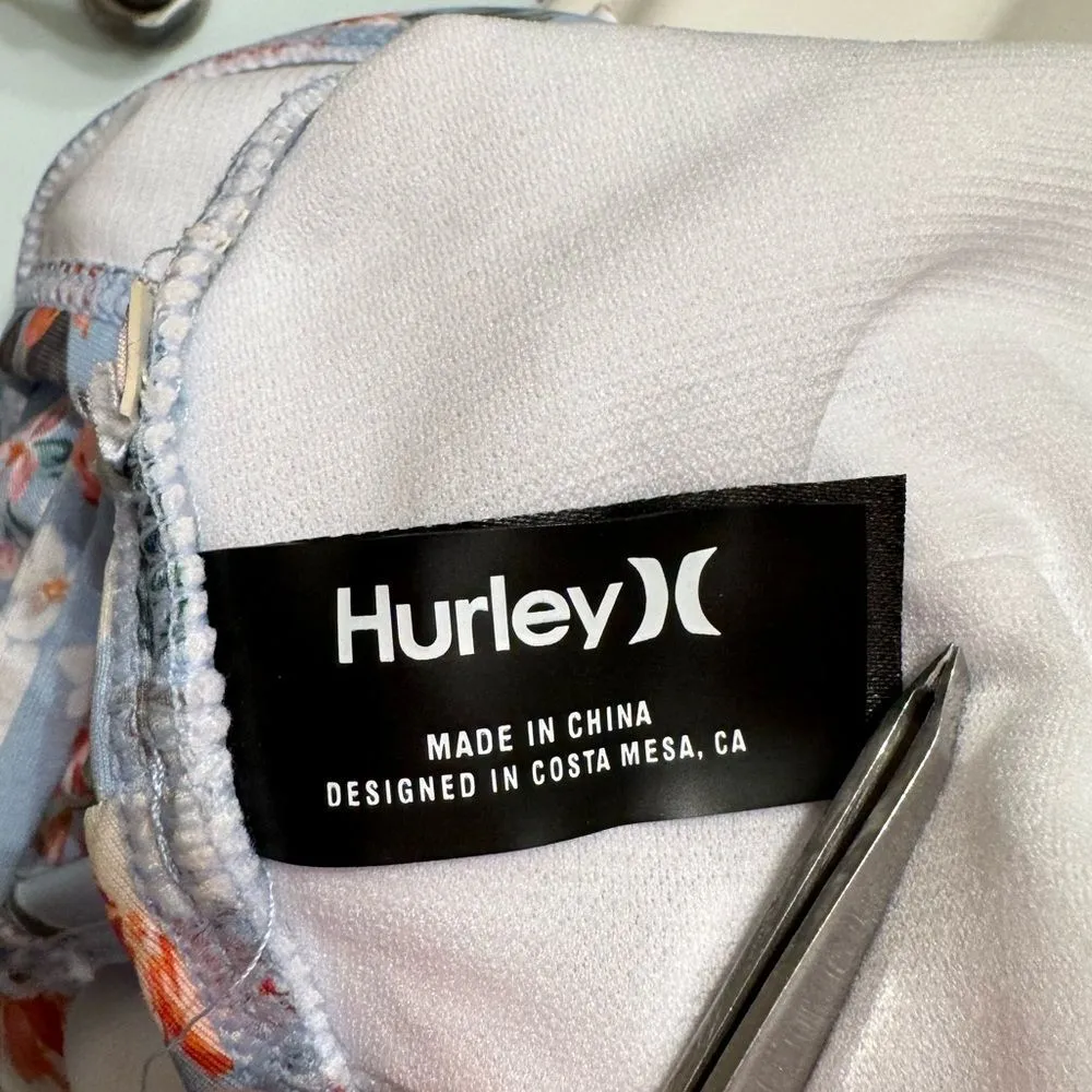 Hurley Plus Size 1X One Piece Swimsuit Blue Floral Cut Out  Back & Side Tie NWT - Image 5