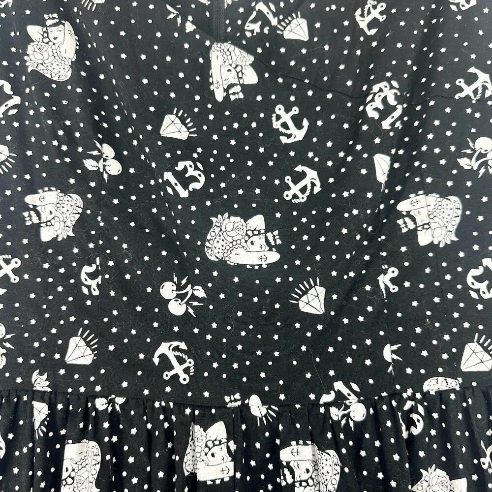 Lucky Thirteen Dress Size Small Rockabilly Pinup Retro Cherry Anchor Black - Image 4