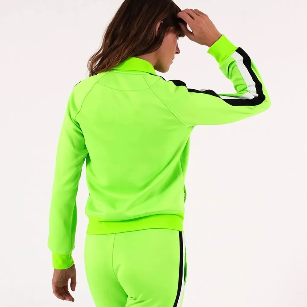 Pam & Gela Jacket; Solid Track Jacket in Lime w/ Black & White Stripes Sz M GUC - Image 3
