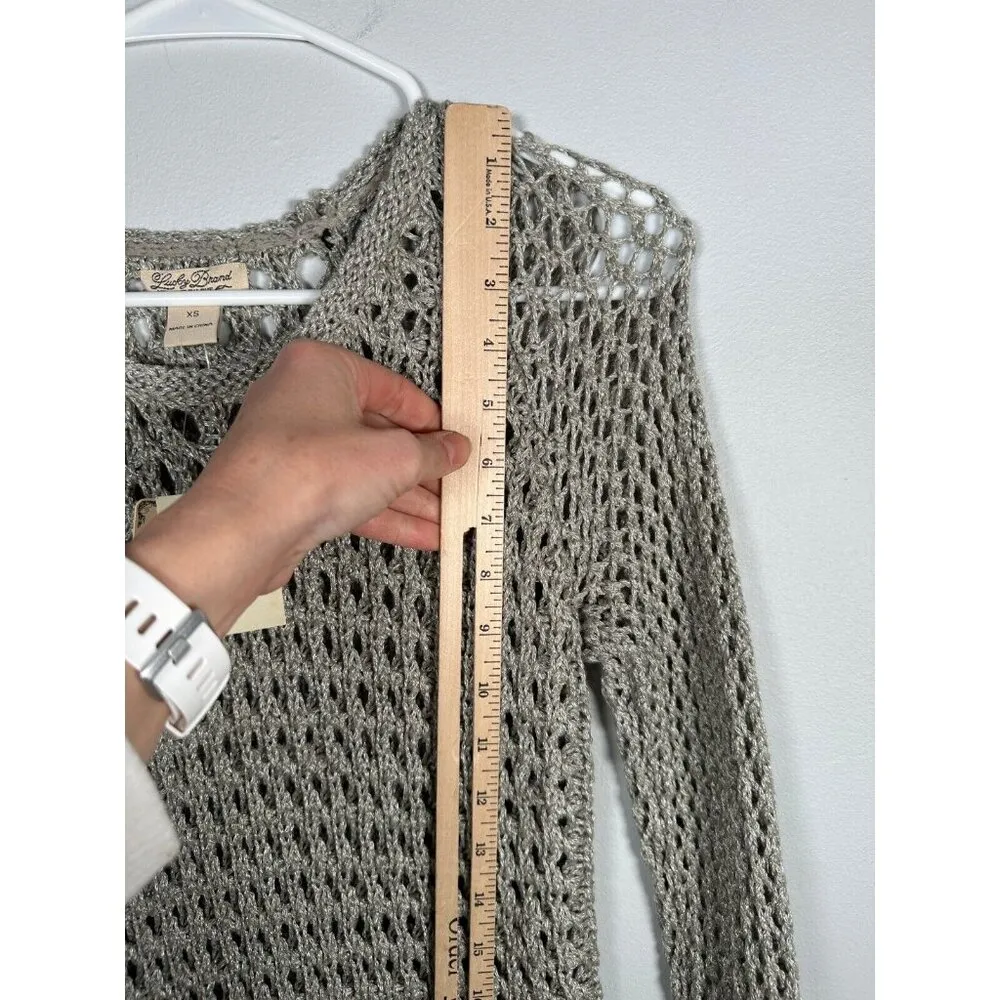 NWT Lucky Brand XS Womens Sweater Beige Crochet See Through Long Sleeve - Image 7