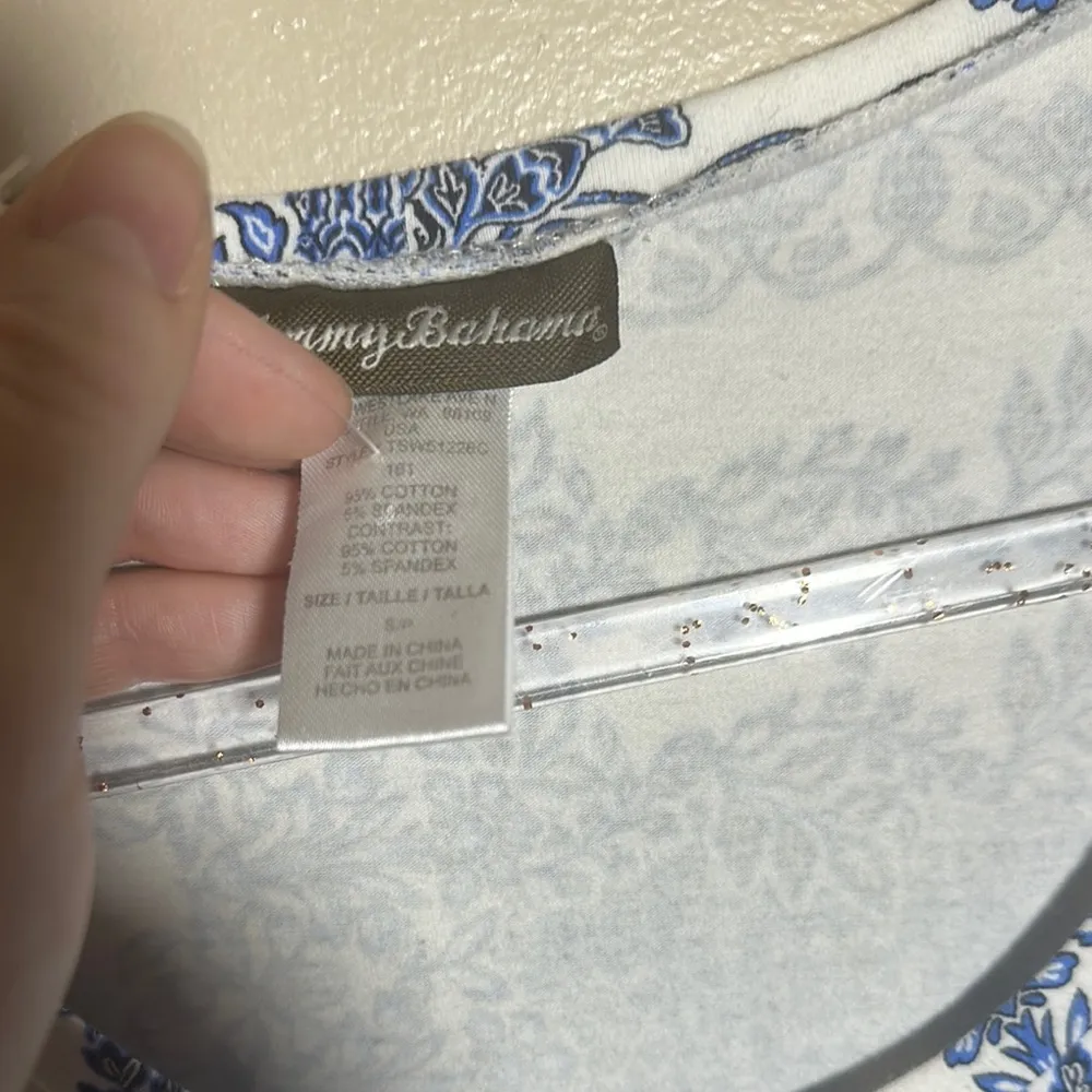 Tommy Bahama White‎ Blue Floral Short Sleeved Dress | Small - Image 3