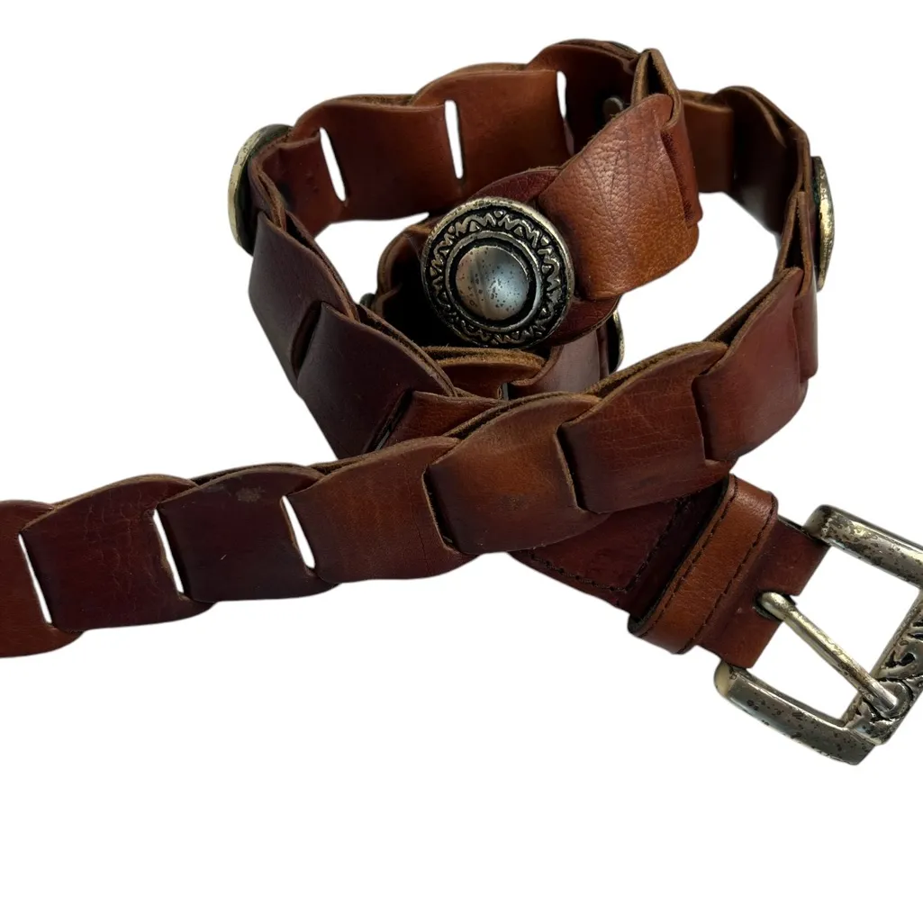 AMIEE LYNN Brown Leather Belt Size Small Adjustable Decrative Bronze Buckle - Image 6