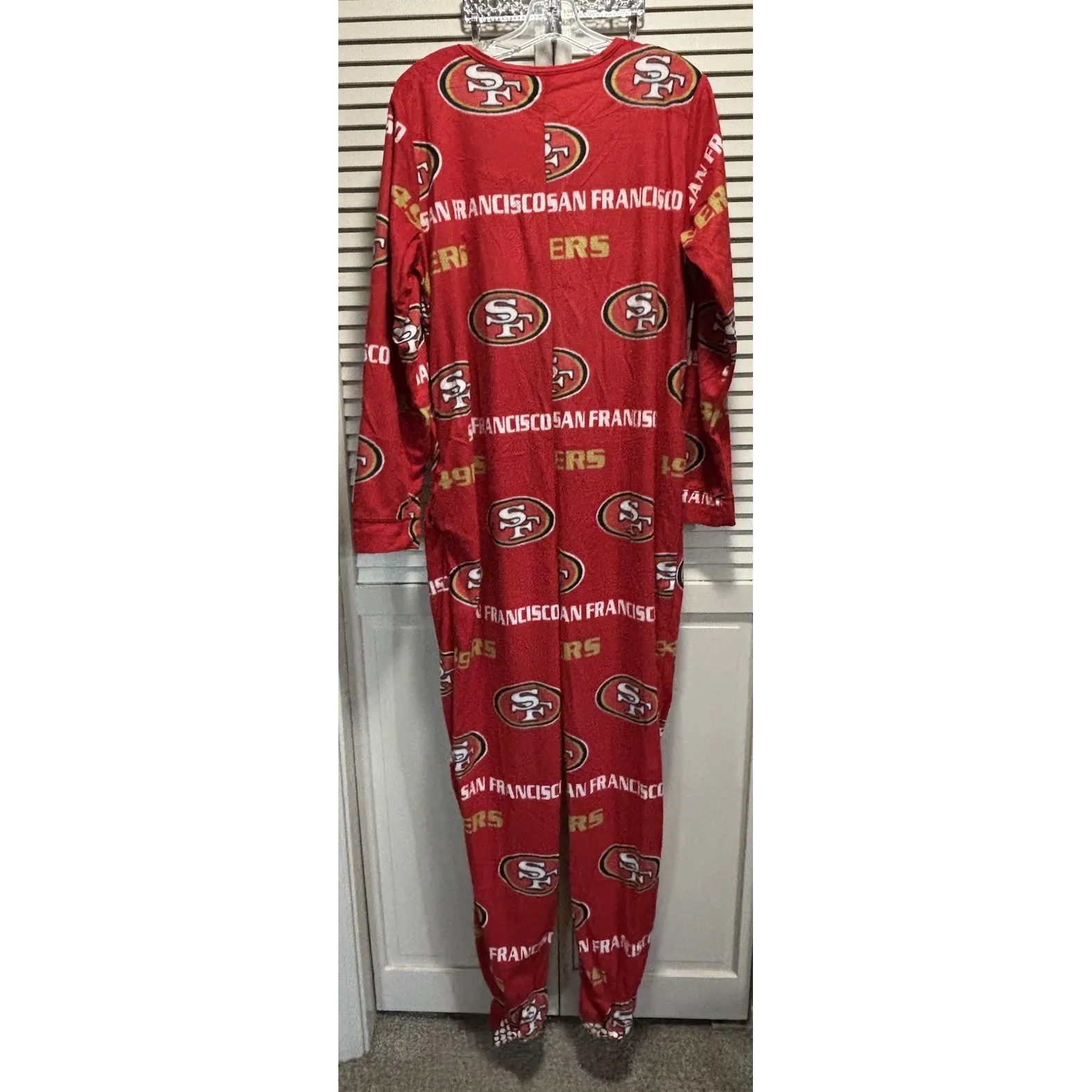 NFL San Francisco 49ers Zip Up Foot Pjs logo One Piece NWOT Size XL Red/Gold - Image 4