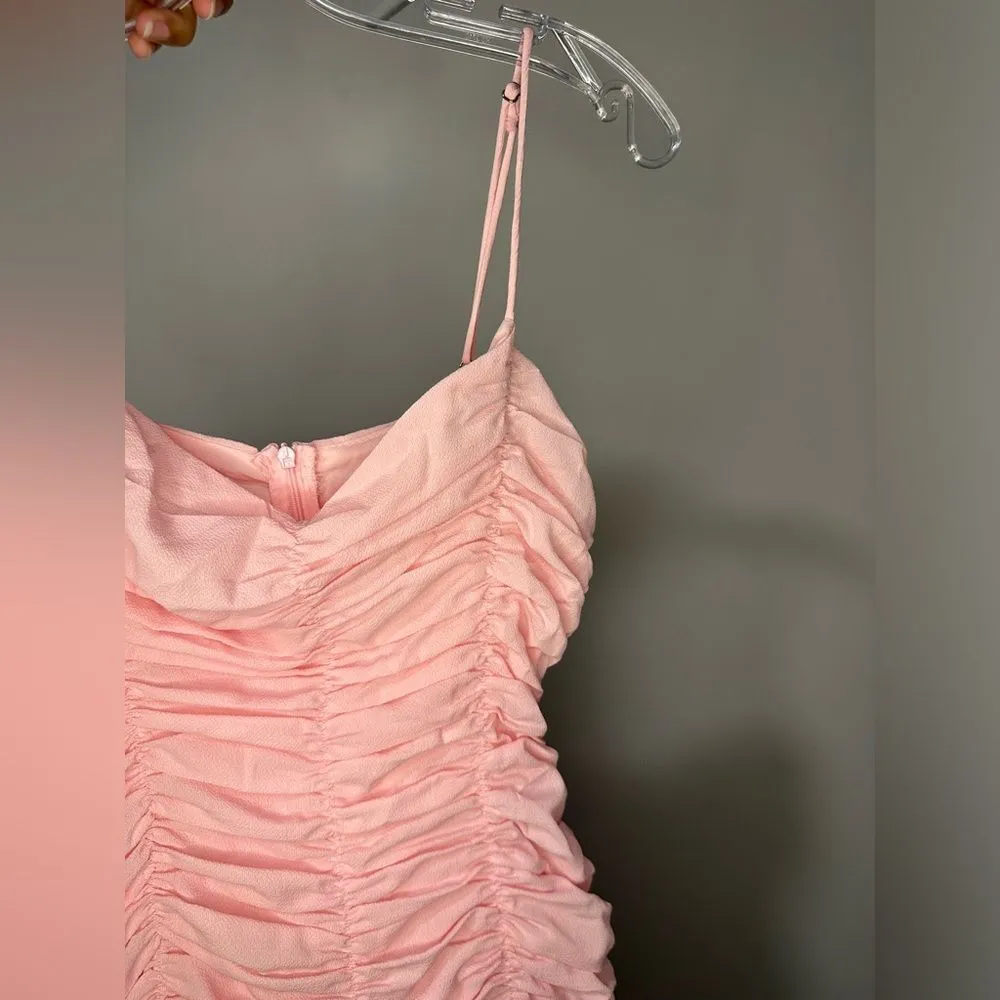 Lucy in the Sky Remi Ruched Bodycon Coquette Dress Pink Ruffle sz S Romantic - Image 4