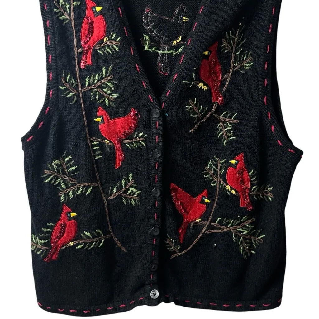 Vintage White Stag Button Up Sweater Vest Cardinals Holiday Cabin Cozy 18W/20W - Image 4