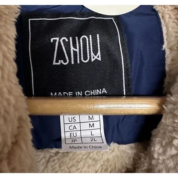 Zshow Womans Quilited Puffer Vest Hood Navy Blue Warm Fur Lined Size Medium‎ New - Image 7